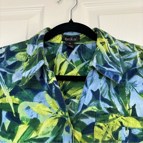 Erika Green Blue Floral Hawaiian Shirt Size Medium - Picture 6 of 8